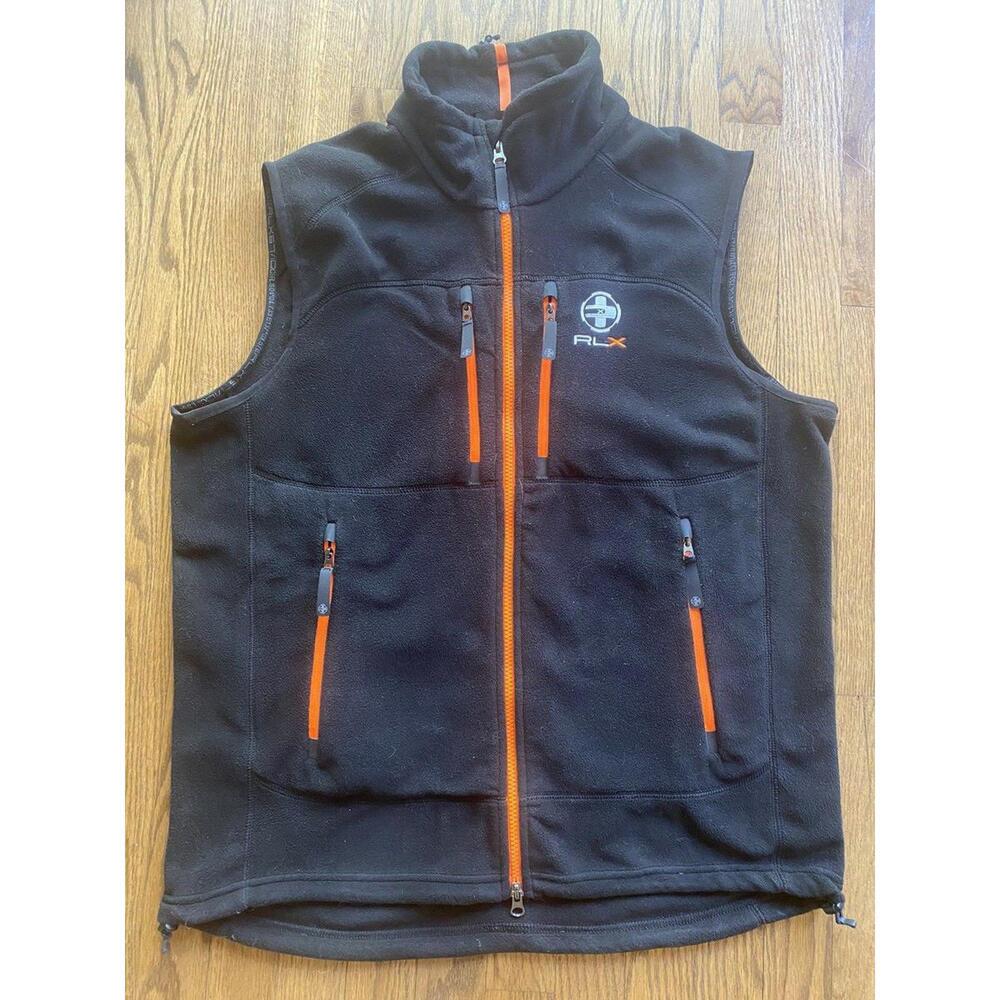RLX Ralph Lauren Mens Size L Fleece Vest Black Orange EUC